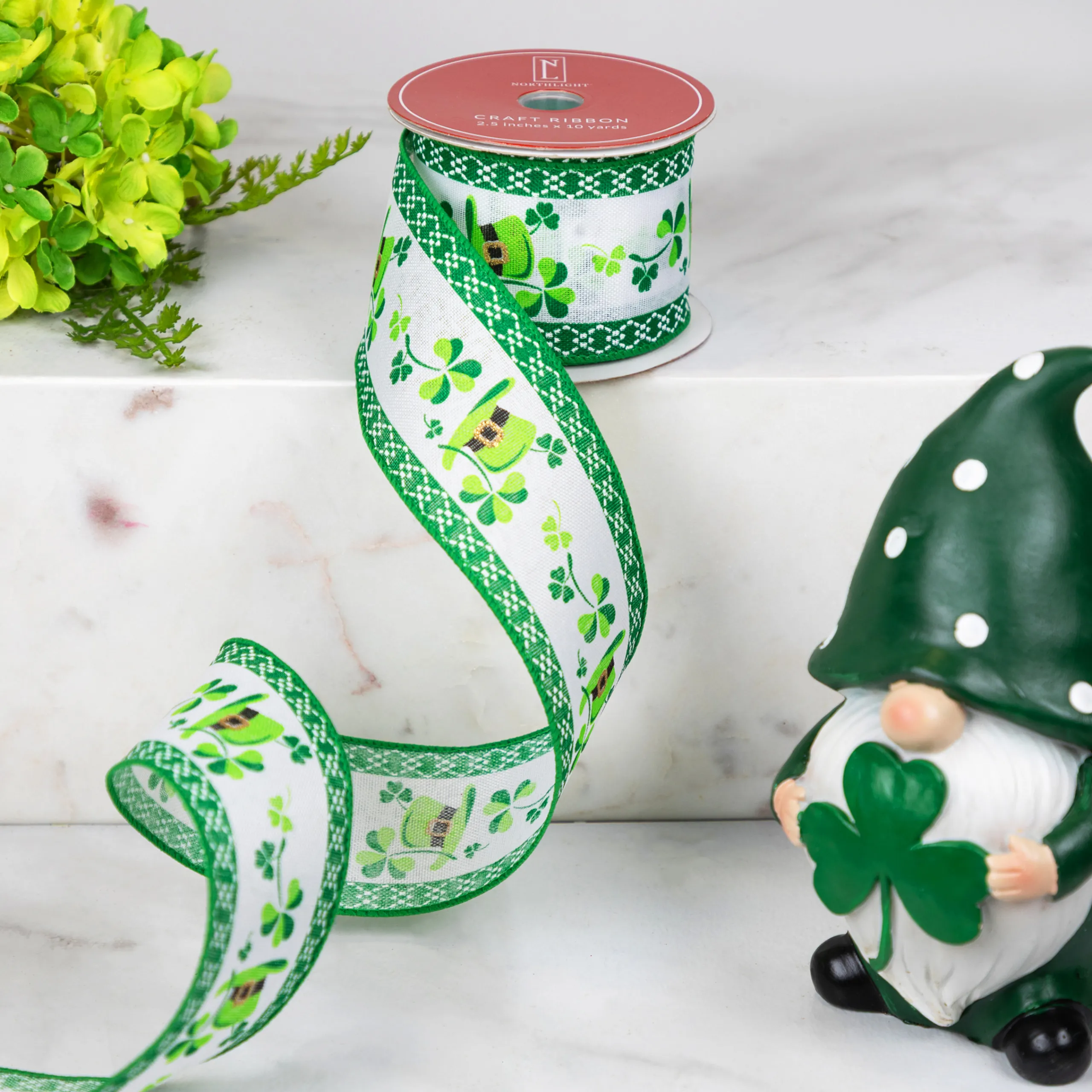 Northlight St. Patrick's Day Shamrock And Hat Wired Spring Craft Ribbon 2.5" X 10 Yards