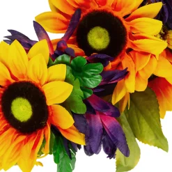 Northlight Sunflower And Mum Twig Autumn Artificial Floral Wreath, 20-Inch