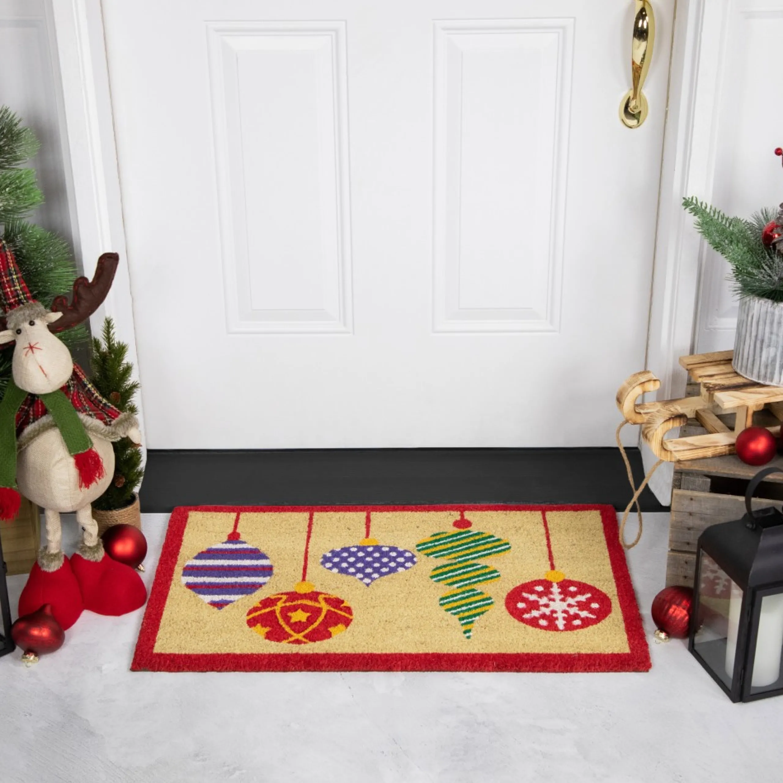 Wall & Door Decorations*Northlight Tan Brown And Red Christmas Ornaments Coir Outdoor Doormat 18" X 30"