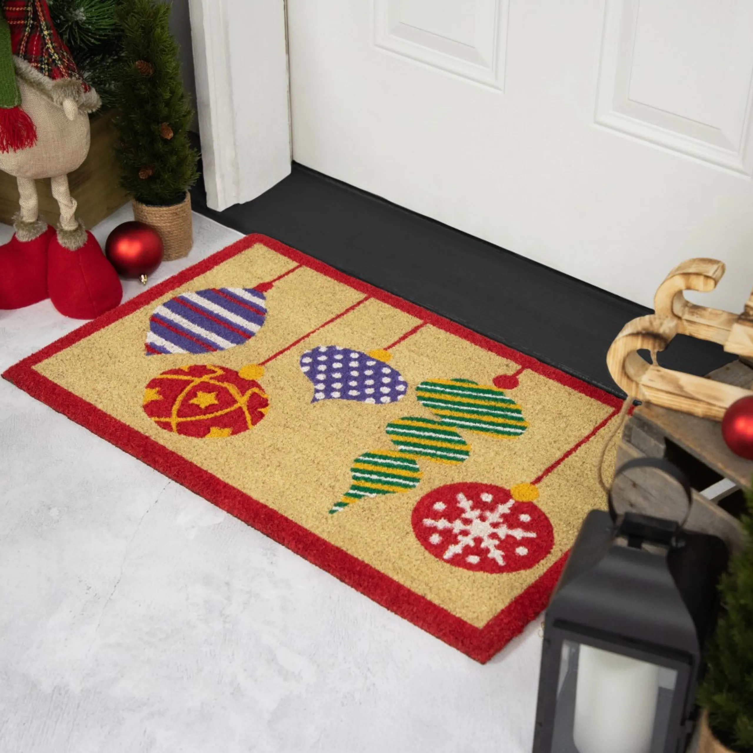 Wall & Door Decorations*Northlight Tan Brown And Red Christmas Ornaments Coir Outdoor Doormat 18" X 30"