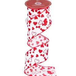 Northlight White And Red Glittered Hearts Valentine's Day Wired Craft Ribbon 2.5" X 10 Yards