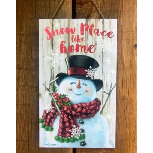 Signs & Plaques*Glow Decor White And Red Snowman Printed Rectangular Christmas Wall Sign With Rope Hanger 10" X 6"