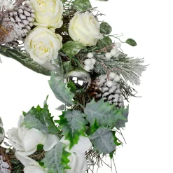 Traditional Pine Wreaths*Northlight White And Silver Floral Flocked Pine Artificial Grapevine Christmas Wreath - 24-Inch, Unlit