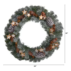 Frosted, Flocked, Iced Wreaths*Nearly Natural Winter Frosted Stars And Pinecones Artificial Christmas Wreath, 24-Inch, Unlit