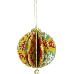 Midwest Balls>Yellow And Red Floral Sliced Christmas Ball Ornament 4" (100Mm)